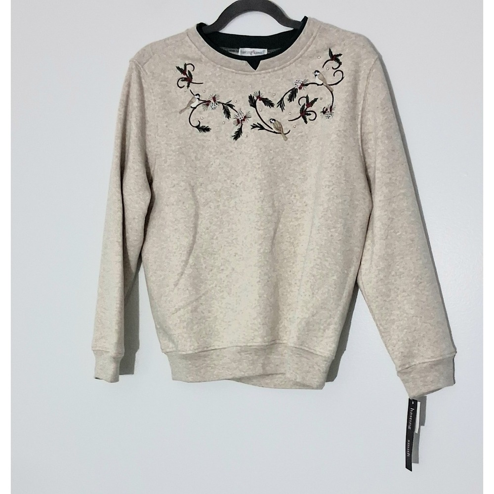 Hastings & Smith Sweatshirt Medium Petite Embroidered Bird Holiday Pullover NEW
